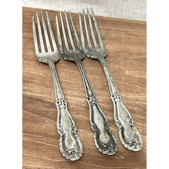 Set Of 3 7 Inch Dinner Forks Sherwood Pattern WR Keystone Rogers Ornate Antique - Picture 3 of 5